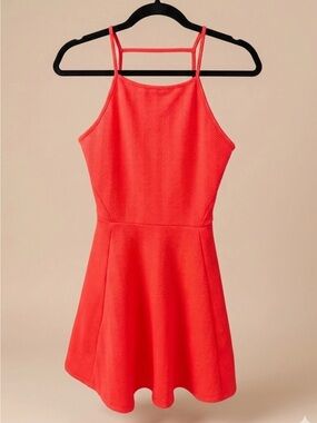 H&M Divided Red Textured Chevron Skater Mini Dress Size 8